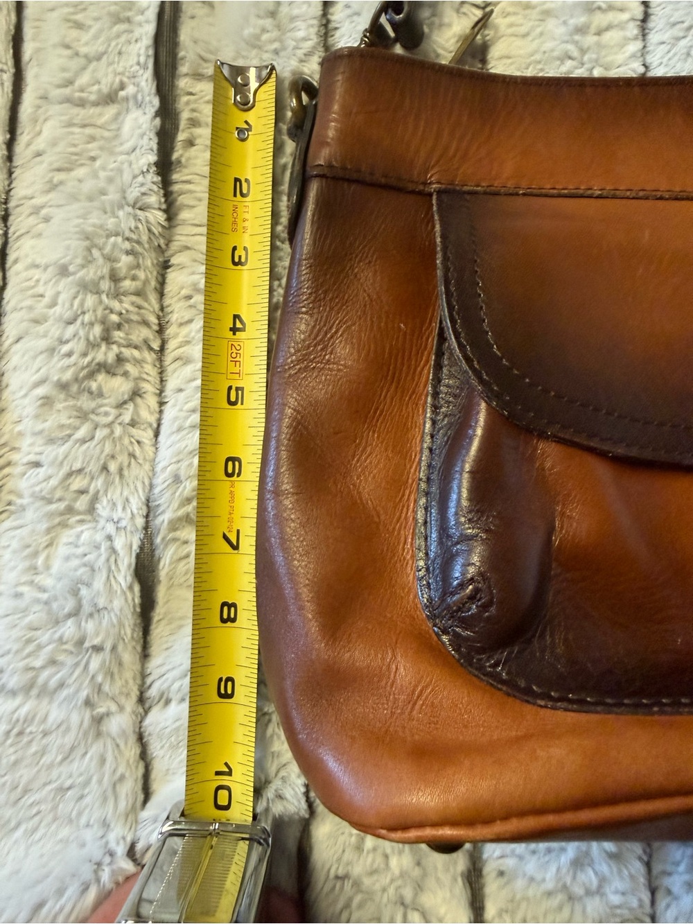 Patricia Nash Two-Tone Brown Leather Crossbody Shoulder Bag - Picture 7 of 8